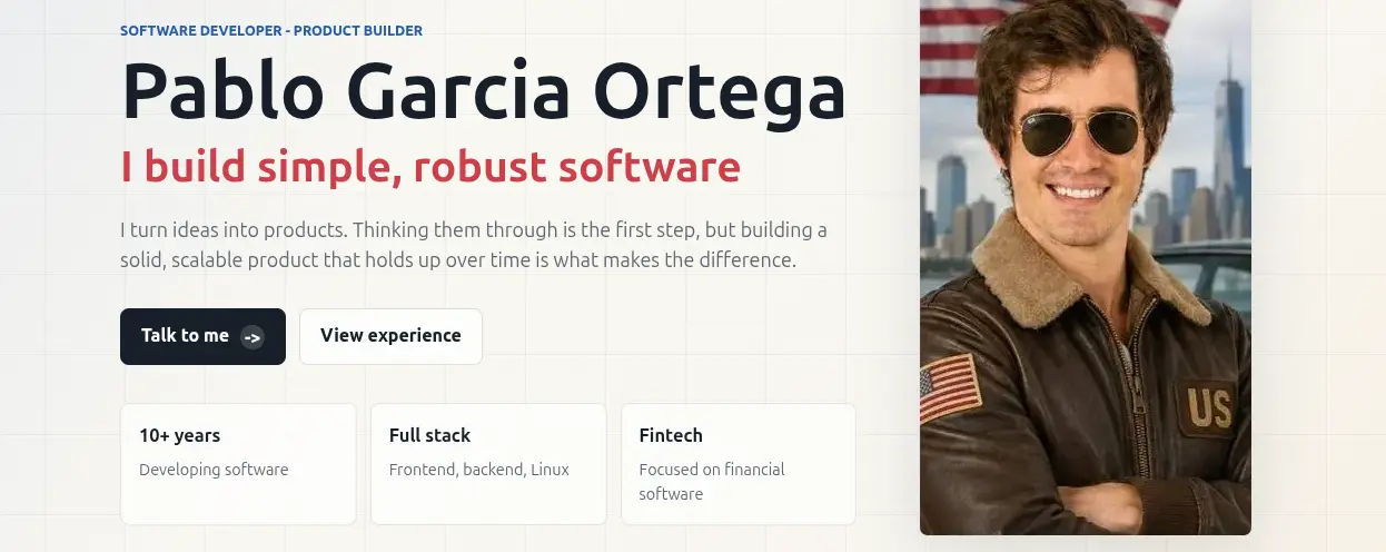 Homepage of pablogarciaortega.com showing the personal CV page for Pablo Garcia Ortega